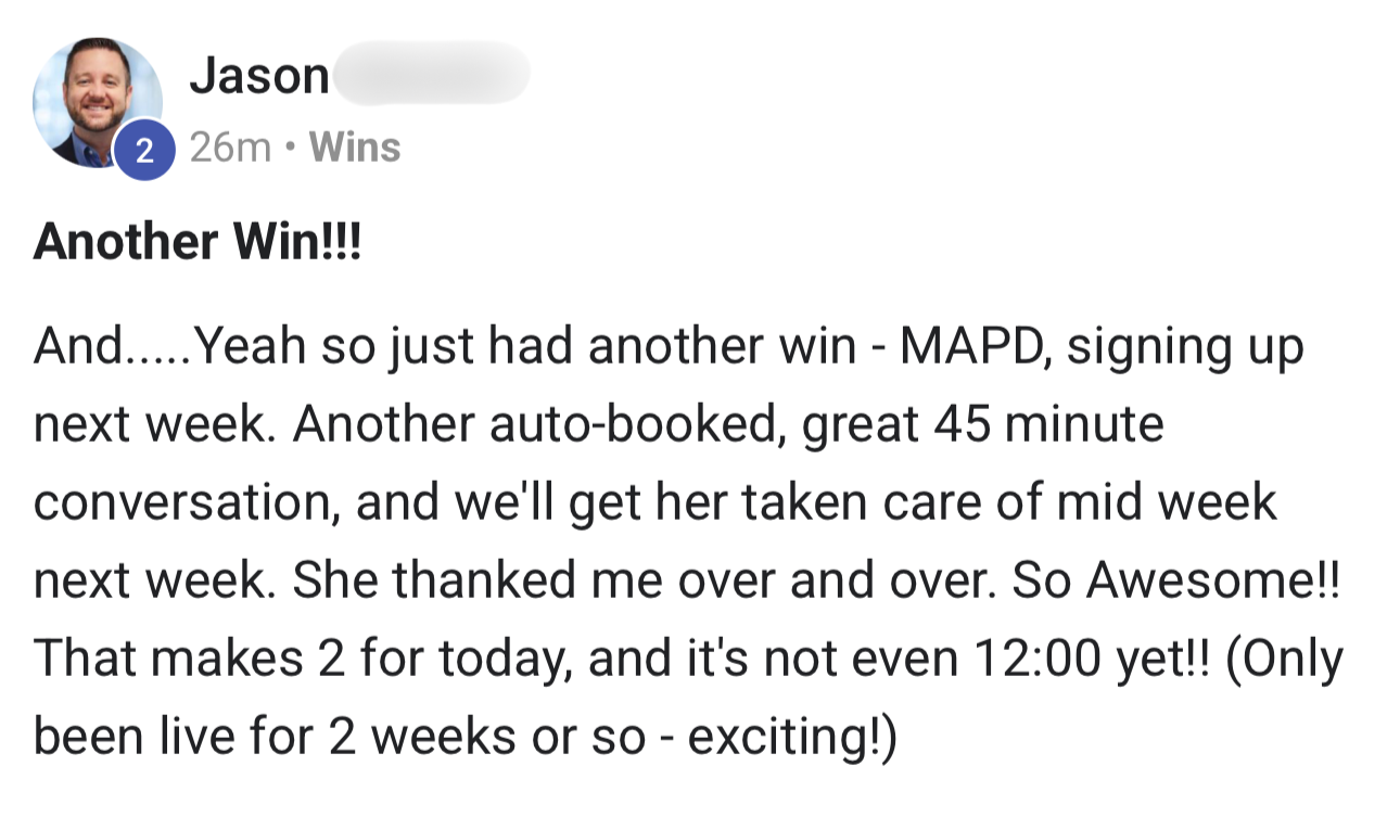 Anonymized Medicare Masters client-reported sales result
