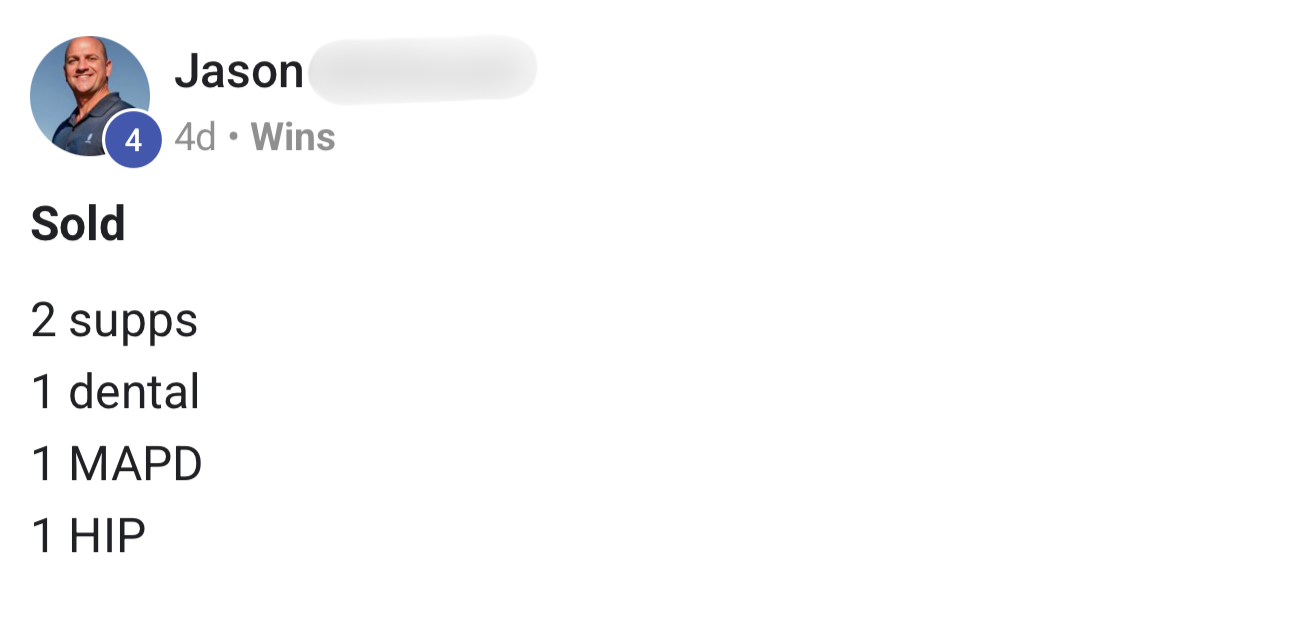 Anonymized Medicare Masters client-reported sales result