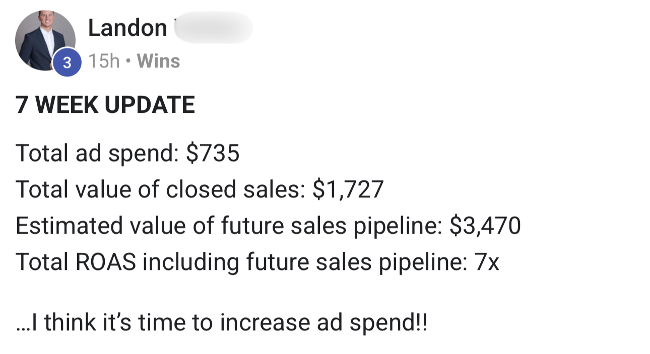 Anonymized Medicare Masters client-reported pipeline & roi result
