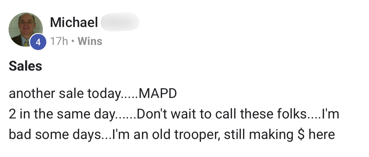 Anonymized Medicare Masters client-reported sales result