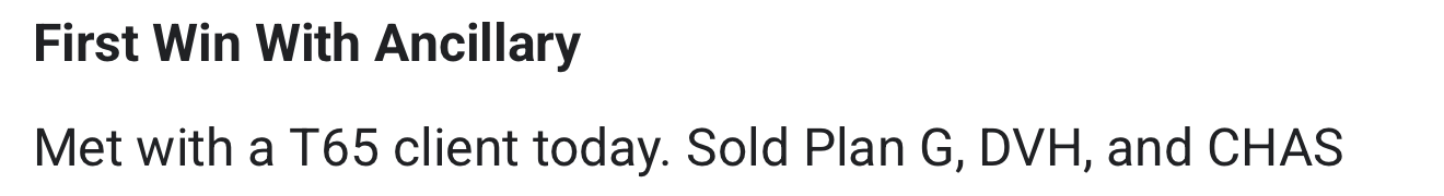 Anonymized Medicare Masters client-reported sales result